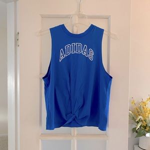 NWT Blue Adidas Women's Knotted Graphic Tank Top (Size: Medium)